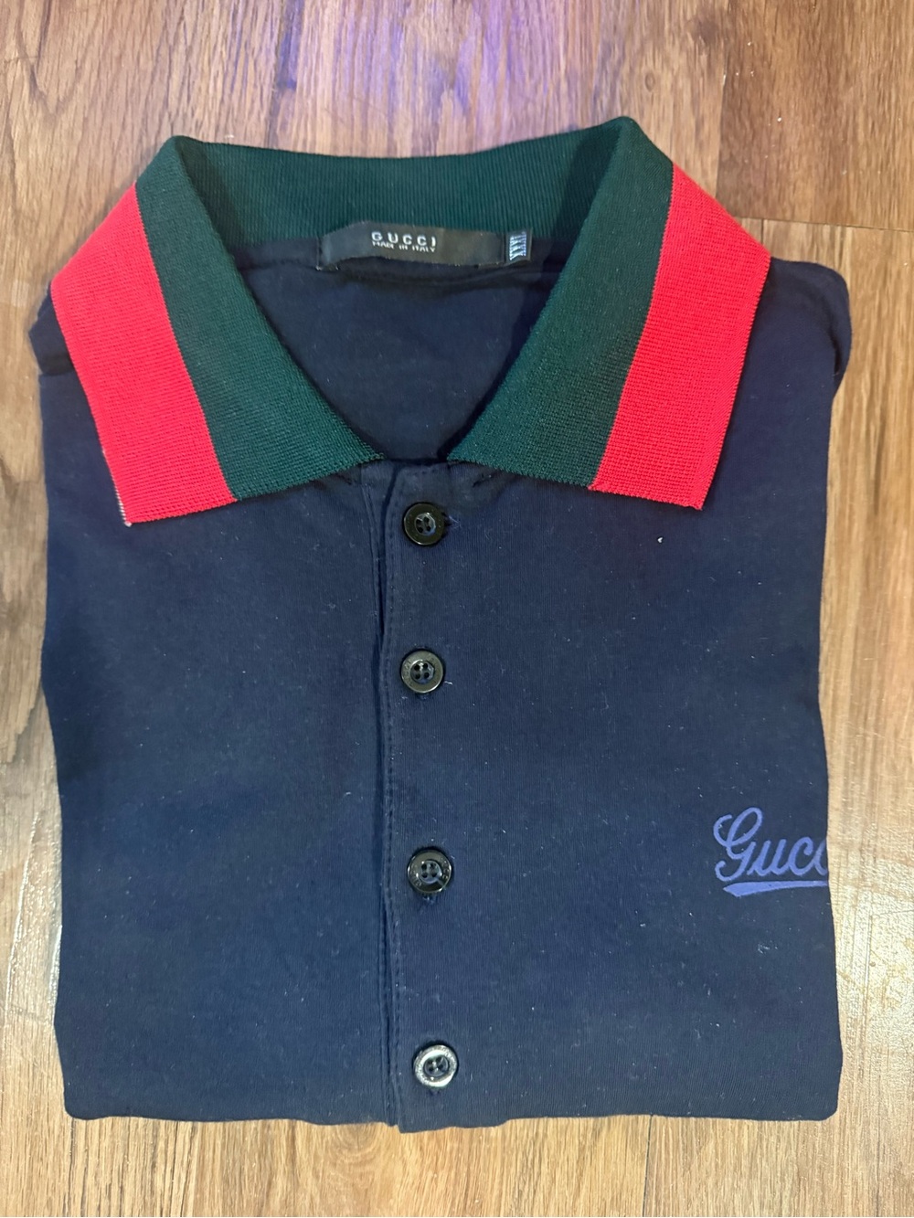 Vintage Gucci Black Unisex Polo Shirt w Red & Green Web collar EUR Size XXXL